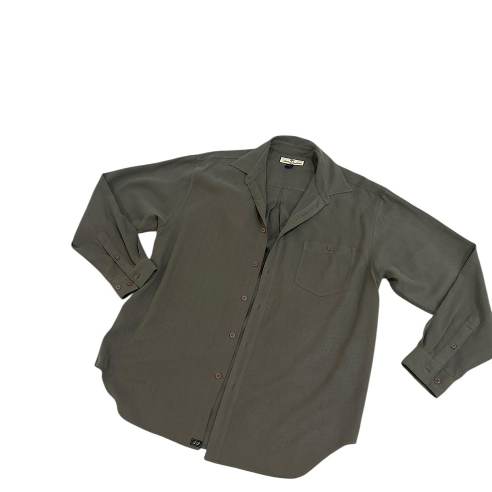 Men’s Tommy Bahama Olive green business casual silk Button up Shirt luxe medium